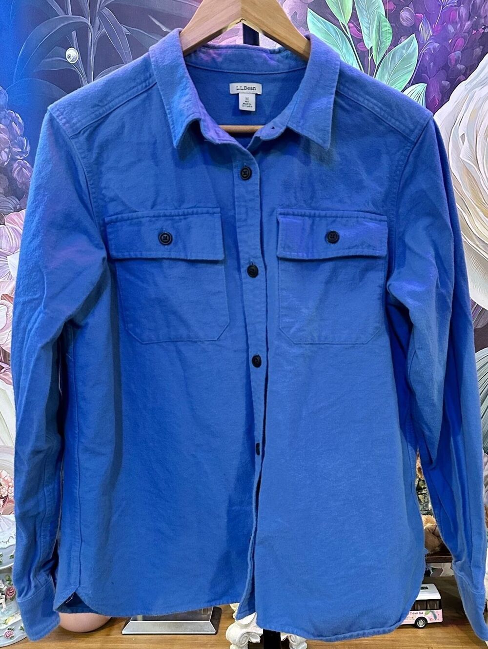 L.L.Bean M 100% Cotton Shirt Jacket Shacket Brushed Chamois Workwear Blue